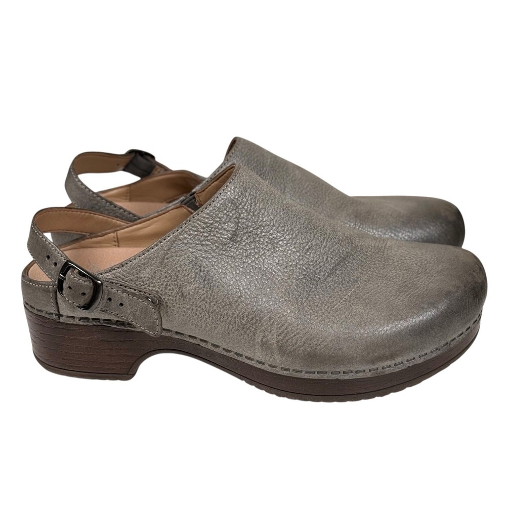 Dansko Gray Leather Slingback Mules